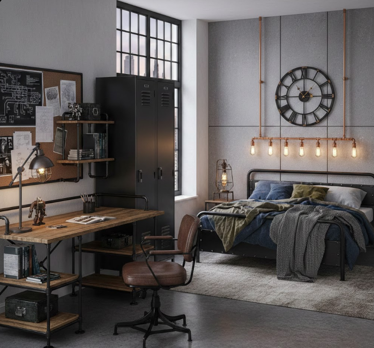 Industrial-Style Study and Sleep Space