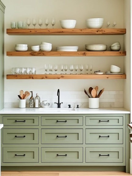 Install Sage Green Open Shelving