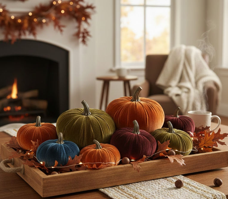 Inviting Display with Velvet Pumpkins