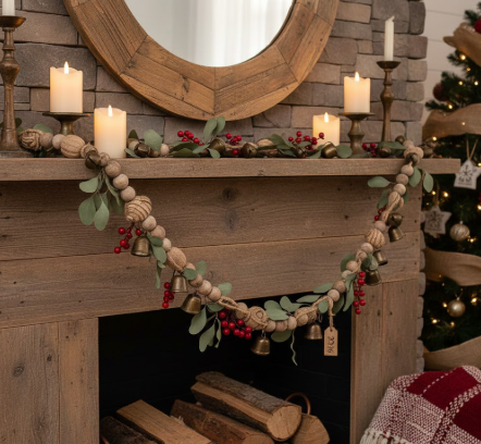  Jingle Bell Wood Bead Garland