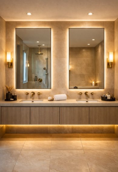 Large Sconces by the Vanity