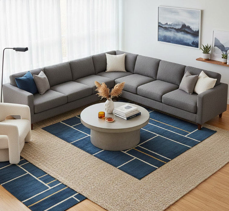 Layered Rug Foundations Under Sofas