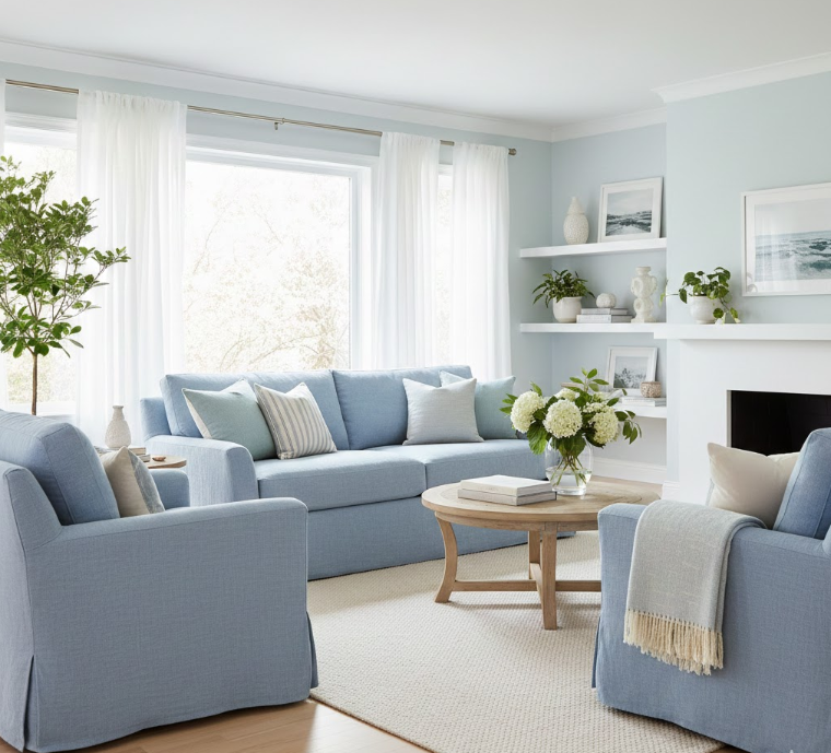 Light Blue Slipcovers for Easy Seasonal Updates