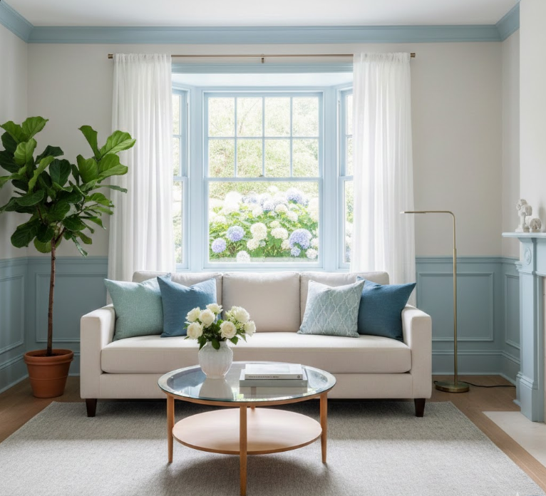 Light Blue Window Frames and Trim Details