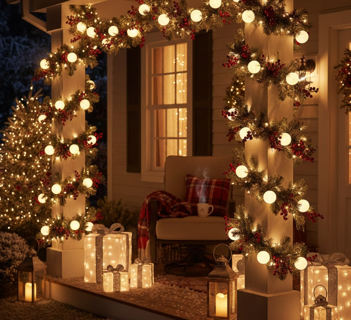 Lighted Porch Column Garlands