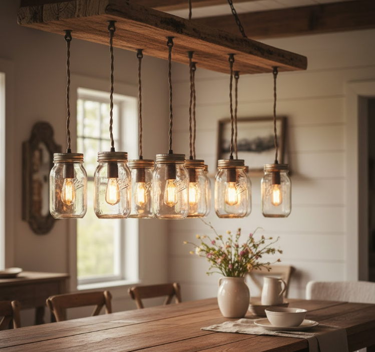 Mason Jar Chandeliers for Soft Lighting