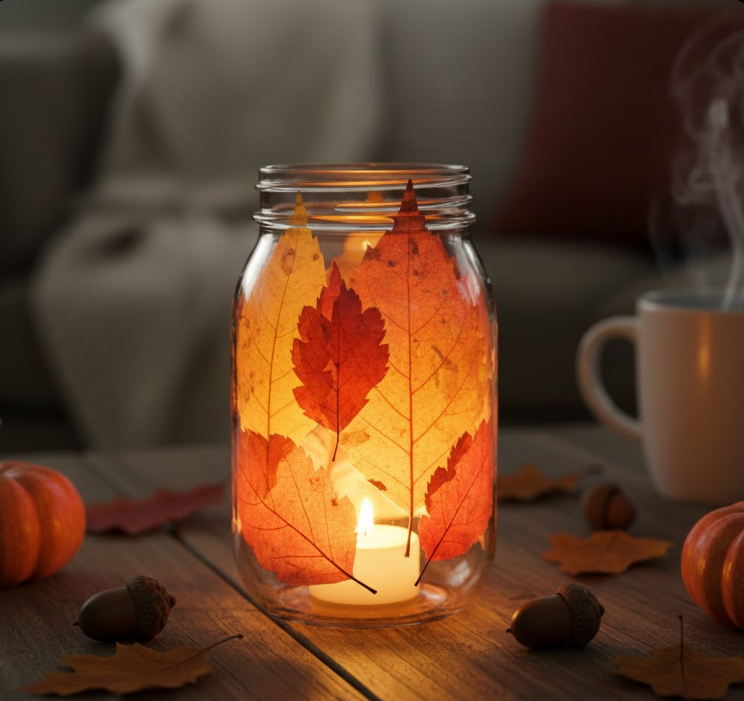 Mason Jar Leaf Lantern
