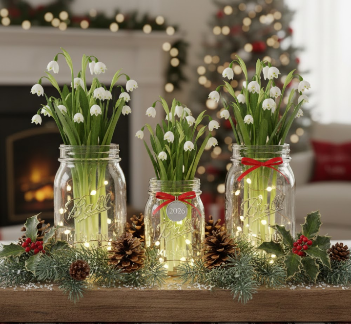  Mason Jars and Paperwhite Centerpiece