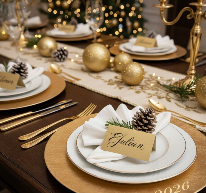 Metallic Gold Place Cards With Calligraphy