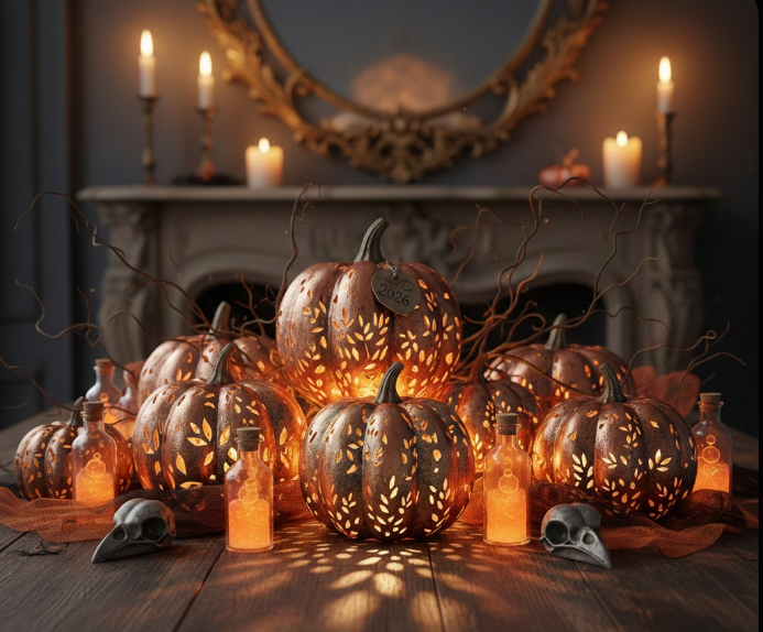 Metallic Mini Pumpkins with Amber Glow