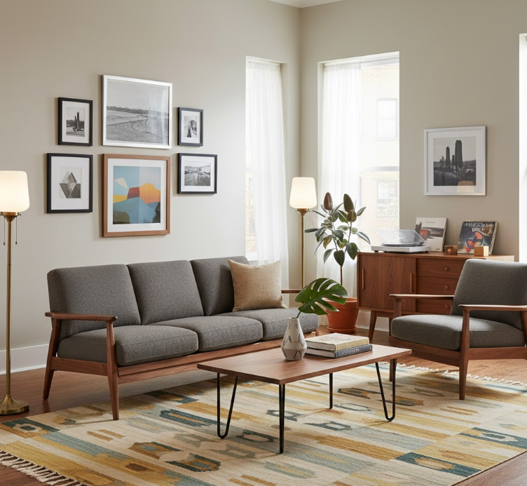 Mid-Century Walnut Sofa Revival
