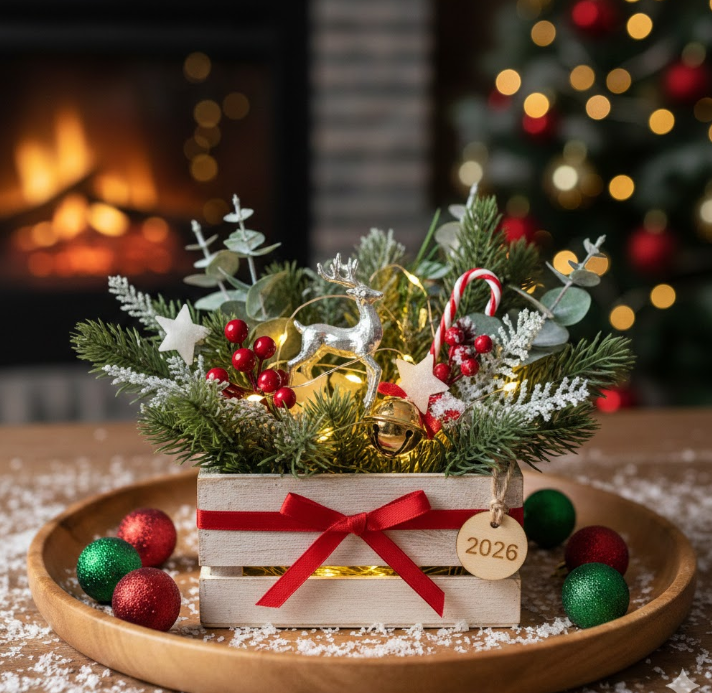  Mini Holiday Crate With Greenery and Tiny Decor