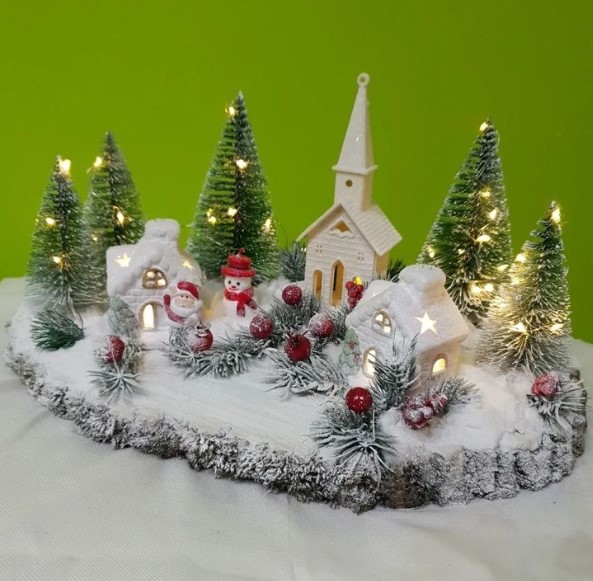 Mini Holiday Village With Trees and Candles