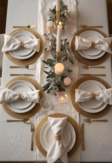 Minimalist White Plates with Gold Flatware