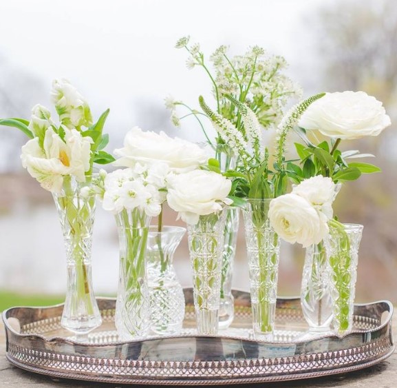 Mirrored Trays and Crystal Bud Vases