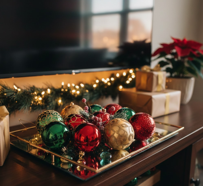  Mirrored Trays with Ornaments