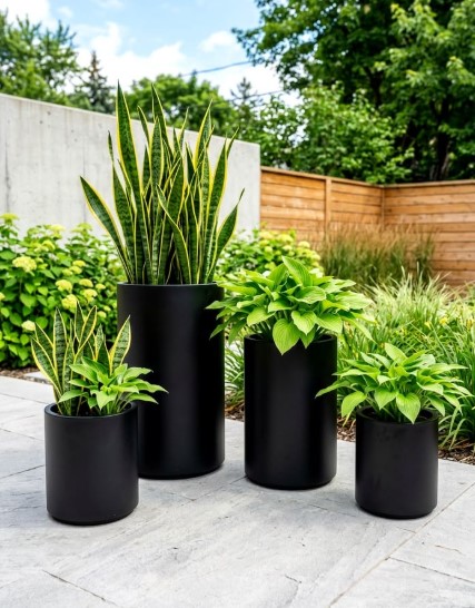 Modern Black Planters with Plants