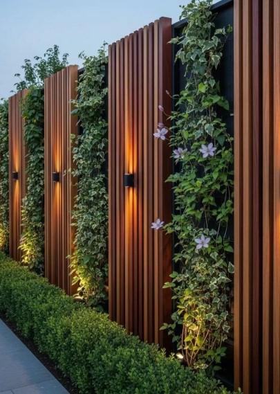 Modern Slatted Wood Privacy Screen