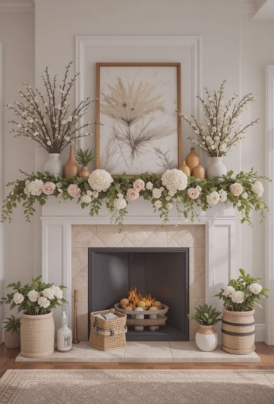Modern Spring Mantel Decor