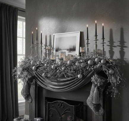Moody Gray and Silver Mantel Display