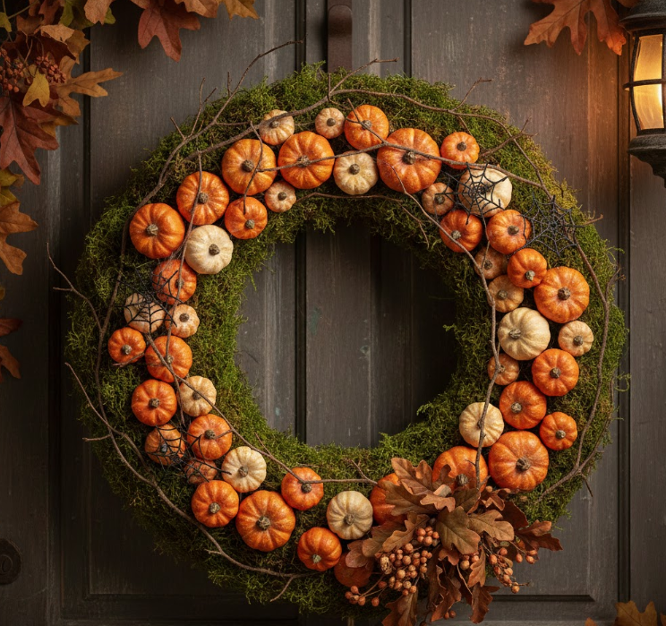 Moss and Mini Pumpkin Wreath
