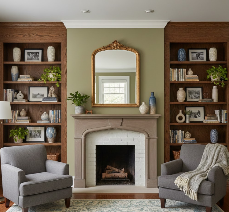 Mount Shelves on Both Sides of the Fireplace