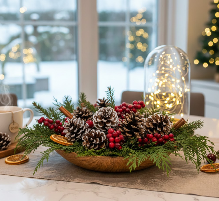 Natural Elements Like Pinecones and Berries