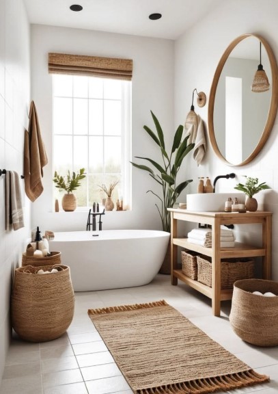 Neutral Bathroom with Plant Accents