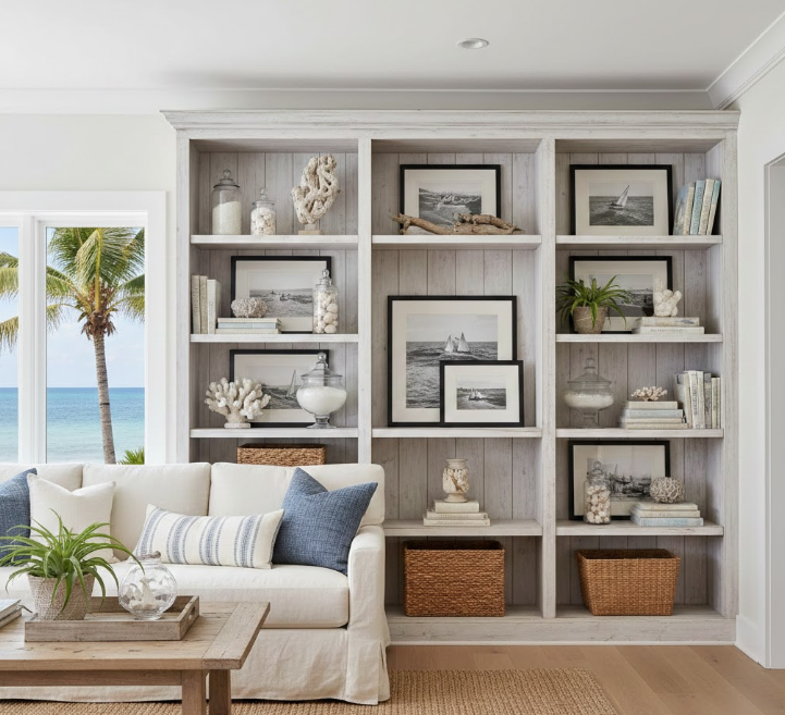 Open Shelving with Coastal Displays
