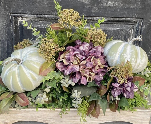 Ornate White Box with Cabbage and Pumpkins