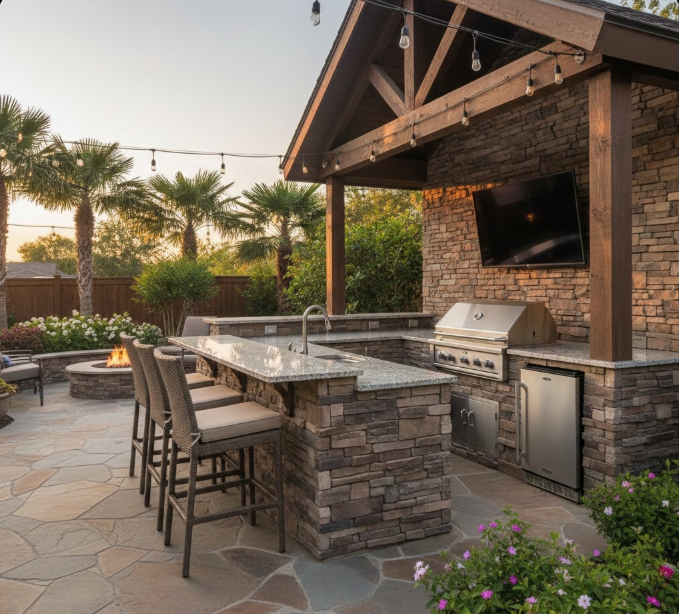  Outdoor Kitchen With TV