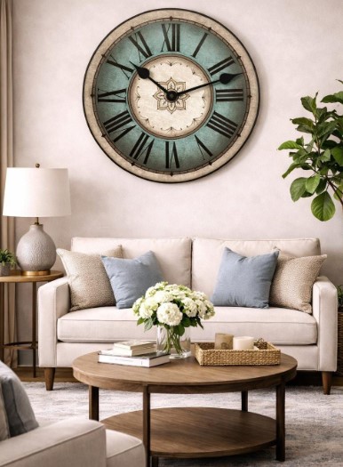 Oversized Clock and Eucalyptus Wreath