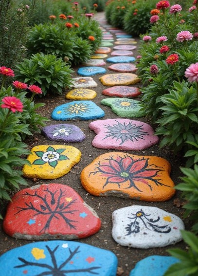 Painted Garden Stepping Stones