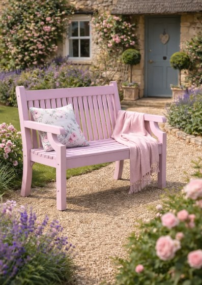 Pastel-Colored Garden Bench