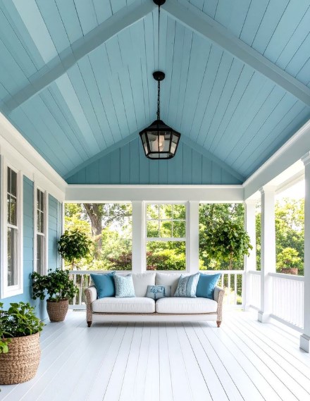 Pastel Painted Porch Ceiling