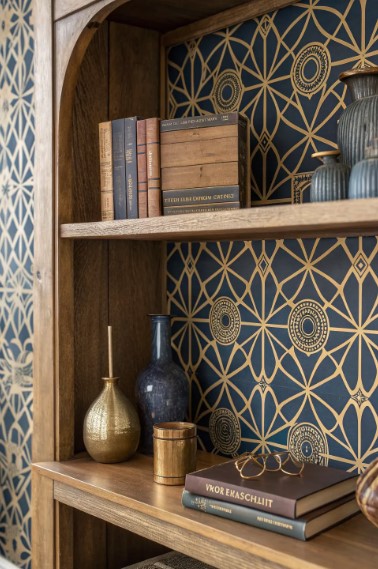 Patterned Wallpaper on Shelf Backs