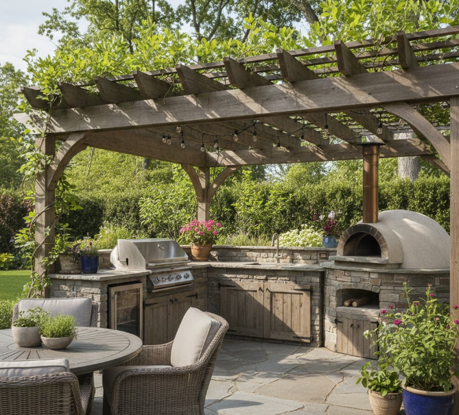  Pergola-Covered Cooking Area