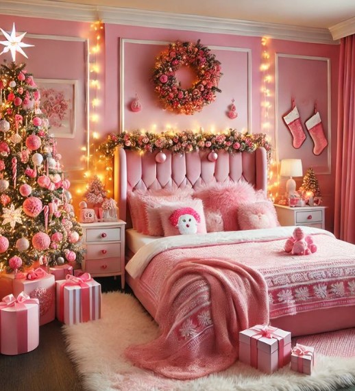 Pink Christmas Bedroom Decor