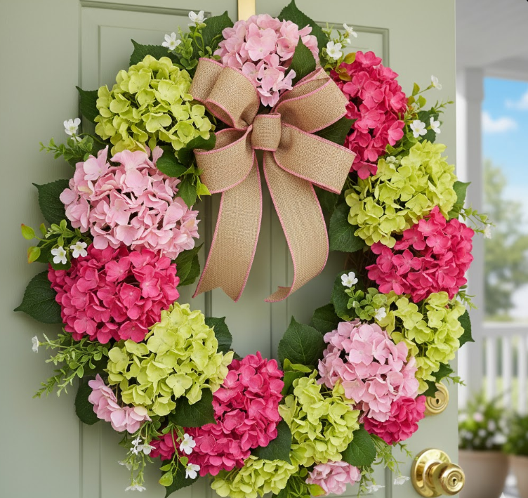Pink and Green Hydrangea Wreath