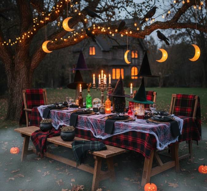Plaid and Witchy Outdoor Dining
