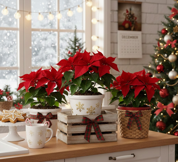 Poinsettias in Decorative Pots