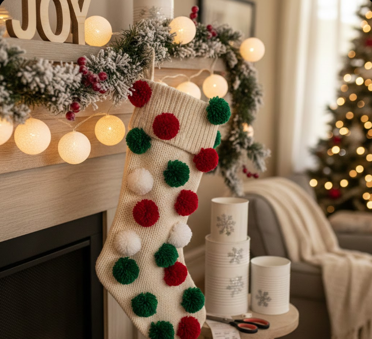 Pom Pom Dollar Store Stocking