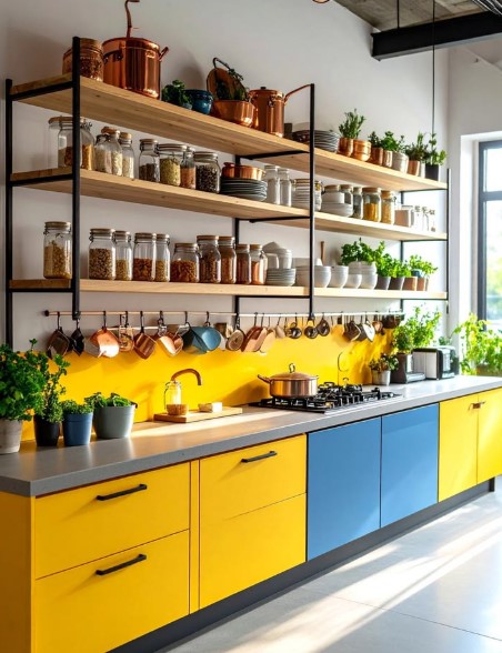 Primrose Yellow Open Shelving
