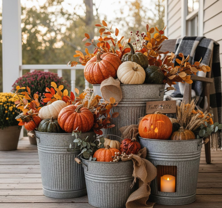 Pumpkin Olive Bucket Display