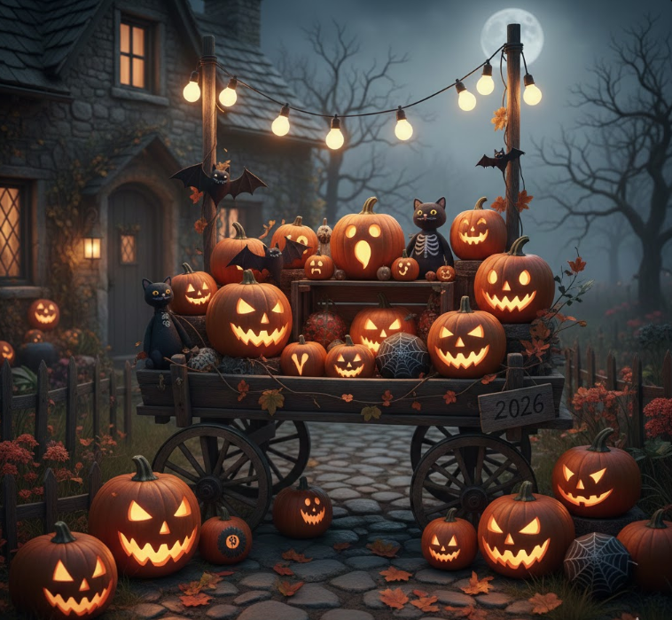 Pumpkin and Gourd Cart Display