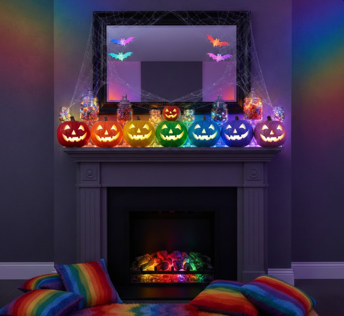 Rainbow Pumpkin Fireplace