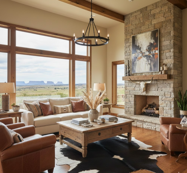 Ranch House Elegance With Cowhide Accents