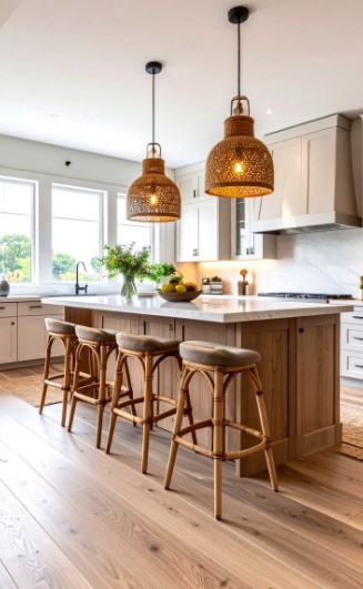 Rattan Bar Stools for Kitchen Island Seating