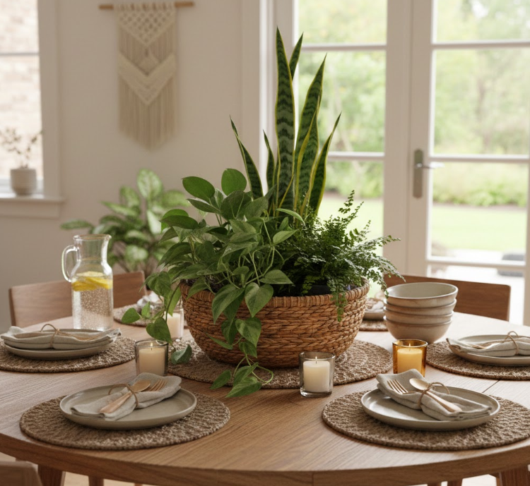 Rattan Basket with Plants