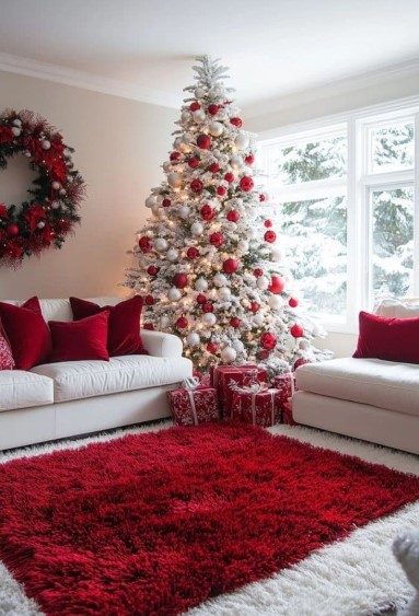 Red and White Christmas Living Room